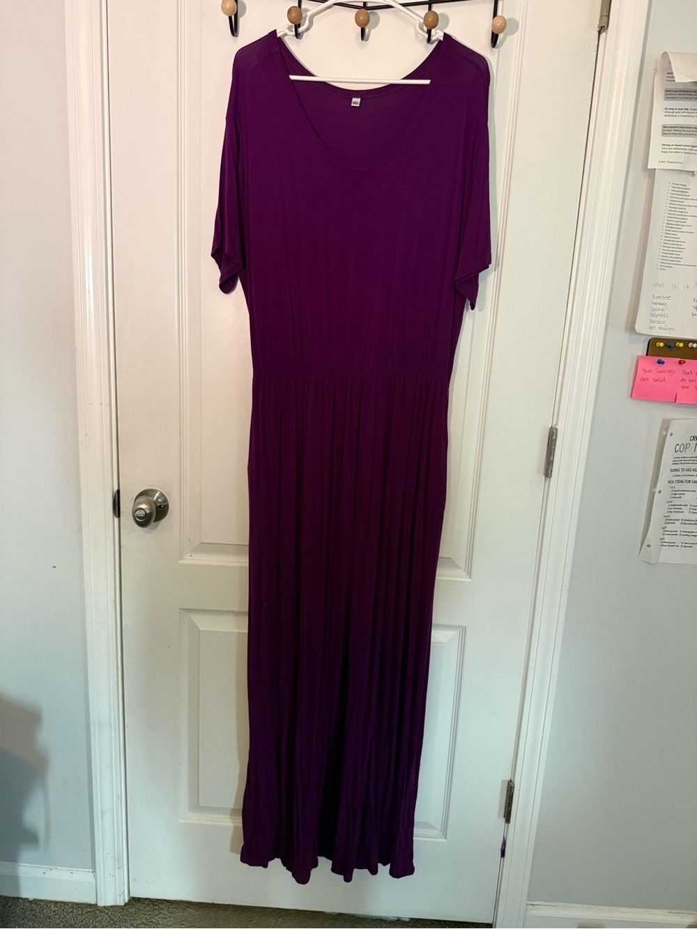 Women's Purple Maxi Dress - Casual Short Sleeve